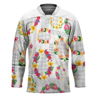Hawaiian Kakau Tattoo Leis and Palaka Pattern Hockey Jersey Traditional Aloha Tribal White Color LT03 Unisex White - Polynesian Pride