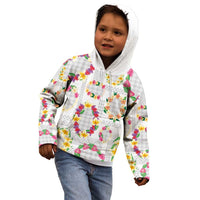 Hawaiian Kakau Tattoo Leis and Palaka Pattern Kid Hoodie Traditional Aloha Tribal White Color LT03 - Polynesian Pride