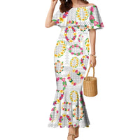 Hawaiian Kakau Tattoo Leis and Palaka Pattern Mermaid Dress Traditional Aloha Tribal White Color LT03 Women White - Polynesian Pride