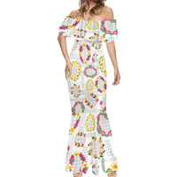Hawaiian Kakau Tattoo Leis and Palaka Pattern Mermaid Dress Traditional Aloha Tribal White Color LT03 - Polynesian Pride