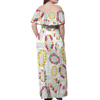 Hawaiian Kakau Tattoo Leis and Palaka Pattern Off Shoulder Maxi Dress Traditional Aloha Tribal White Color LT03 - Polynesian Pride