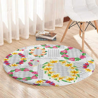 Hawaiian Kakau Tattoo Leis and Palaka Pattern Round Carpet Traditional Aloha Tribal White Color LT03 - Polynesian Pride