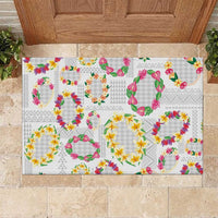 Hawaiian Kakau Tattoo Leis and Palaka Pattern Rubber Doormat Traditional Aloha Tribal White Color LT03 White - Polynesian Pride