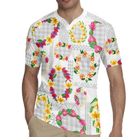 Hawaiian Kakau Tattoo Leis and Palaka Pattern Rugby Jersey Traditional Aloha Tribal White Color LT03 - Polynesian Pride
