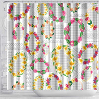 Hawaiian Kakau Tattoo Leis and Palaka Pattern Shower Curtain Traditional Aloha Tribal White Color LT03 - Polynesian Pride