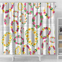 Hawaiian Kakau Tattoo Leis and Palaka Pattern Shower Curtain Traditional Aloha Tribal White Color LT03 - Polynesian Pride