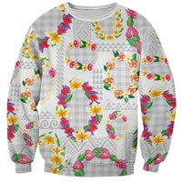 Hawaiian Kakau Tattoo Leis and Palaka Pattern Sweatshirt Traditional Aloha Tribal White Color LT03 Unisex White - Polynesian Pride