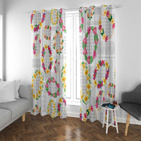 Hawaiian Kakau Tattoo Leis and Palaka Pattern Window Curtain Traditional Aloha Tribal White Color LT03 With Grommets White - Polynesian Pride