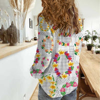 Hawaiian Kakau Tattoo Leis and Palaka Pattern Women Casual Shirt Traditional Aloha Tribal White Color LT03 - Polynesian Pride