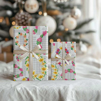 Hawaiian Kakau Tattoo Leis and Palaka Pattern Wrapping Paper Traditional Aloha Tribal White Color LT03 - Polynesian Pride