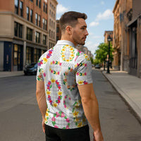 Hawaiian Kakau Tattoo Leis and Palaka Pattern Zipper Polo Shirt Traditional Aloha Tribal White Color LT03 - Polynesian Pride