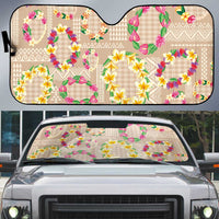Hawaiian Kakau Tattoo Leis and Palaka Pattern Auto Sun Shade Traditional Aloha Tribal Beige Color LT03 Beige - Polynesian Pride