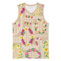 Hawaiian Kakau Tattoo Leis and Palaka Pattern Basketball Jersey Traditional Aloha Tribal Beige Color LT03 Unisex Beige - Polynesian Pride