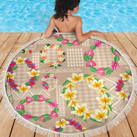 Hawaiian Kakau Tattoo Leis and Palaka Pattern Beach Blanket Traditional Aloha Tribal Beige Color LT03 - Polynesian Pride