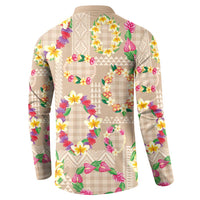 Hawaiian Kakau Tattoo Leis and Palaka Pattern Button Sweatshirt Traditional Aloha Tribal Beige Color LT03 - Polynesian Pride