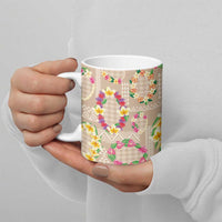 Hawaiian Kakau Tattoo Leis and Palaka Pattern Ceramic Mug Traditional Aloha Tribal Beige Color LT03 - Polynesian Pride