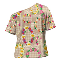 Hawaiian Kakau Tattoo Leis and Palaka Pattern Cross Shoulder Shirt Traditional Aloha Tribal Beige Color LT03 - Polynesian Pride
