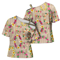Hawaiian Kakau Tattoo Leis and Palaka Pattern Cross Shoulder Shirt Traditional Aloha Tribal Beige Color LT03 - Polynesian Pride