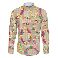 Hawaiian Kakau Tattoo Leis and Palaka Pattern Family Matching Mermaid Dress and Hawaiian Shirt Traditional Aloha Tribal Beige Color LT03 Dad's Shirt - Long Sleeve Beige - Polynesian Pride