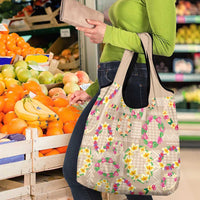 Hawaiian Kakau Tattoo Leis and Palaka Pattern Grocery Bag Traditional Aloha Tribal Beige Color LT03 - Polynesian Pride