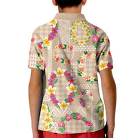 Hawaiian Kakau Tattoo Leis and Palaka Pattern Kid Polo Shirt Traditional Aloha Tribal Beige Color LT03 - Polynesian Pride