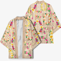 Hawaiian Kakau Tattoo Leis and Palaka Pattern Kimono Traditional Aloha Tribal Beige Color LT03 - Polynesian Pride