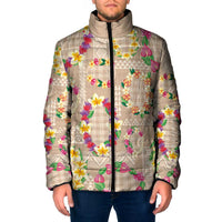 Hawaiian Kakau Tattoo Leis and Palaka Pattern Padded Jacket Traditional Aloha Tribal Beige Color LT03 Men Beige - Polynesian Pride