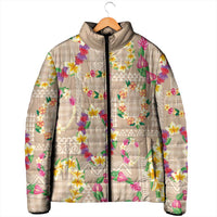 Hawaiian Kakau Tattoo Leis and Palaka Pattern Padded Jacket Traditional Aloha Tribal Beige Color LT03 - Polynesian Pride