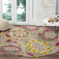 Hawaiian Kakau Tattoo Leis and Palaka Pattern Round Carpet Traditional Aloha Tribal Beige Color LT03 - Polynesian Pride