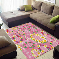 Hawaiian Leis Area Rug Kakau Tattoos and Palaka Pastel Pink Color LT03 - Polynesian Pride