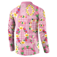 Hawaiian Leis Button Sweatshirt Kakau Tattoos and Palaka Pastel Pink Color LT03 - Polynesian Pride