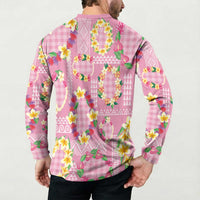 Hawaiian Leis Button Sweatshirt Kakau Tattoos and Palaka Pastel Pink Color LT03 - Polynesian Pride