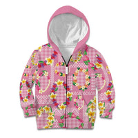Hawaiian Leis Kid Hoodie Kakau Tattoos and Palaka Pastel Pink Color LT03 Zip Hoodie Pink - Polynesian Pride