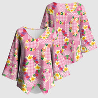 Hawaiian Leis Kimono Sleeve Blouse Kakau Tattoos and Palaka Pastel Pink Color LT03 - Polynesian Pride