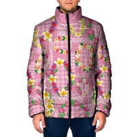 Hawaiian Leis Padded Jacket Kakau Tattoos and Palaka Pastel Pink Color LT03 Men Pink - Polynesian Pride