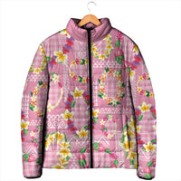 Hawaiian Leis Padded Jacket Kakau Tattoos and Palaka Pastel Pink Color LT03 - Polynesian Pride