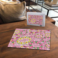 Hawaiian Leis Puzzle Kakau Tattoos and Palaka Pastel Pink Color LT03 - Polynesian Pride