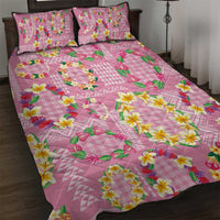 Hawaiian Leis Quilt Bed Set Kakau Tattoos and Palaka Pastel Pink Color LT03 Pink - Polynesian Pride