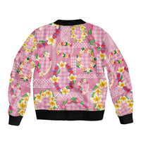 Hawaiian Leis Sleeve Zip Bomber Jacket Kakau Tattoos and Palaka Pastel Pink Color LT03 - Polynesian Pride