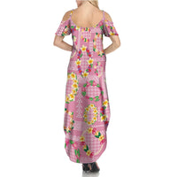 Hawaiian Leis Summer Maxi Dress Kakau Tattoos and Palaka Pastel Pink Color LT03 - Polynesian Pride