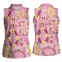 Hawaiian Leis Women Sleeveless Polo Shirt Kakau Tattoos and Palaka Pastel Pink Color LT03 - Polynesian Pride