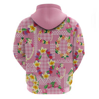 Hawaiian Leis Zip Hoodie Kakau Tattoos and Palaka Pastel Pink Color LT03 - Polynesian Pride