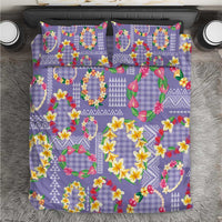 Hawaiian Leis Bedding Set Kakau Tattoos and Palaka Pastel Purple Color LT03 Purple - Polynesian Pride