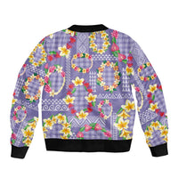 Hawaiian Leis Bomber Jacket Kakau Tattoos and Palaka Pastel Purple Color LT03 - Polynesian Pride