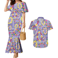 Hawaiian Leis Couples Matching Mermaid Dress and Hawaiian Shirt Kakau Tattoos and Palaka Pastel Purple Color LT03 Purple - Polynesian Pride