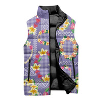 Hawaiian Leis Sleeveless Puffer Jacket Kakau Tattoos and Palaka Pastel Purple Color LT03 - Polynesian Pride