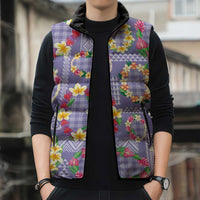Hawaiian Leis Sleeveless Puffer Jacket Kakau Tattoos and Palaka Pastel Purple Color LT03 - Polynesian Pride