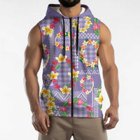 Hawaiian Leis Sleeveless Zip Hoodie Kakau Tattoos and Palaka Pastel Purple Color LT03 - Polynesian Pride