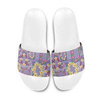 Hawaiian Leis Slide Sandals Kakau Tattoos and Palaka Pastel Purple Color LT03 Purple - Polynesian Pride