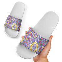 Hawaiian Leis Slide Sandals Kakau Tattoos and Palaka Pastel Purple Color LT03 - Polynesian Pride